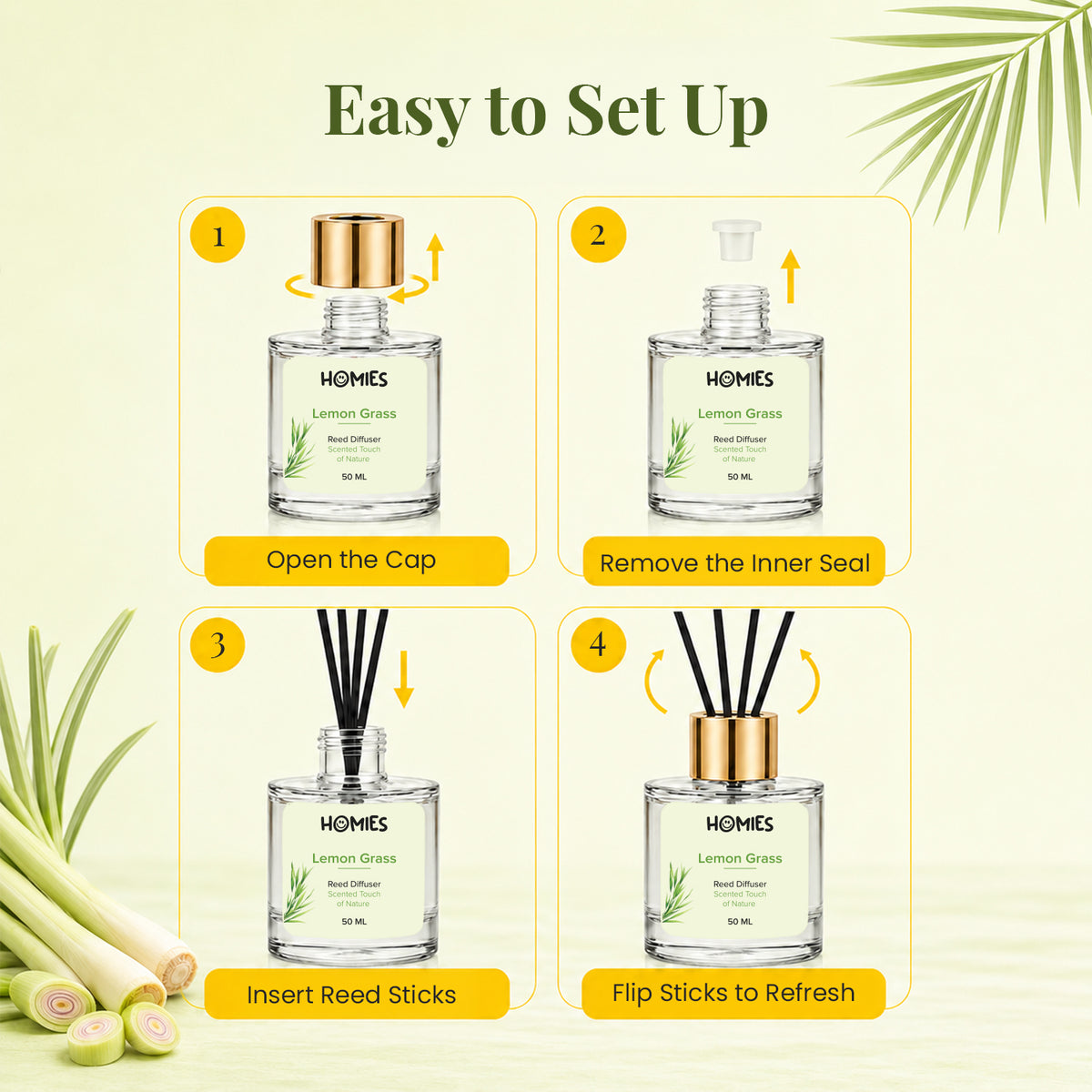 Glass Reed Oil Diffuser Set – Lemongrass Fragrance