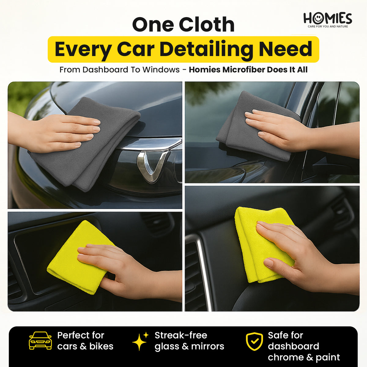 Microfiber Cleaning Cloth for Car, Bike & Home – 350 GSM