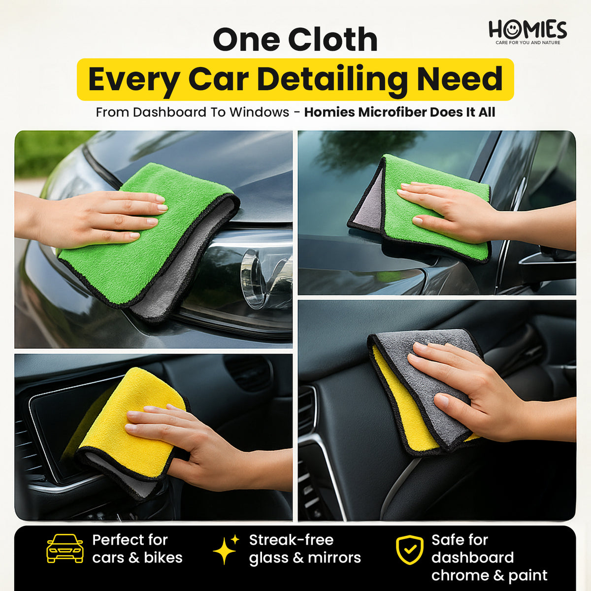 Microfiber Cleaning Cloth for Car, Bike & Home - 500GSM